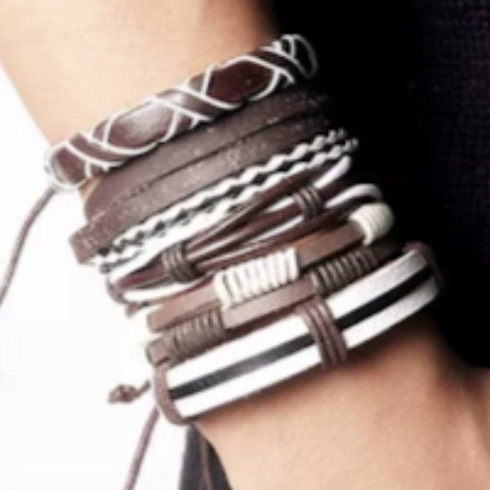 5 Bracelets- NEW- Leather Adjustable Unisex